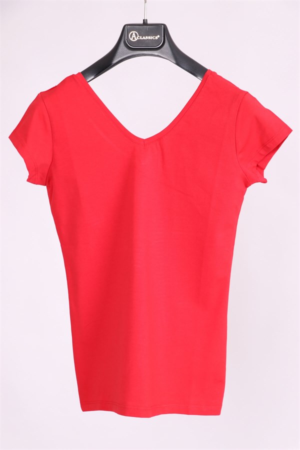 T-ShirtKırmızı V Yaka Yarım Kollu Pamuk Slim Fit T-ShirtACLASSICS