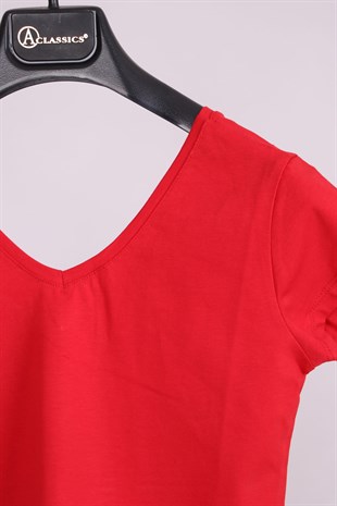 T-ShirtKırmızı V Yaka Yarım Kollu Pamuk Slim Fit T-ShirtACLASSICS