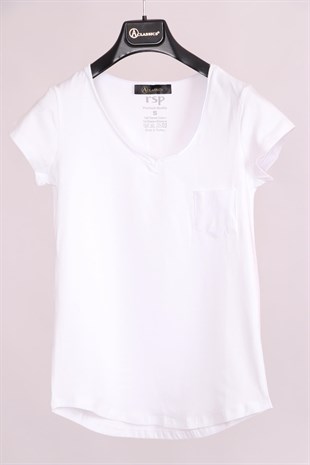 T-ShirtSiyah Beyaz V Yaka Cep Detaylı Yarım Kollu Slim Fit Pamuk 2'li Paket T-ShirtACLASSICS